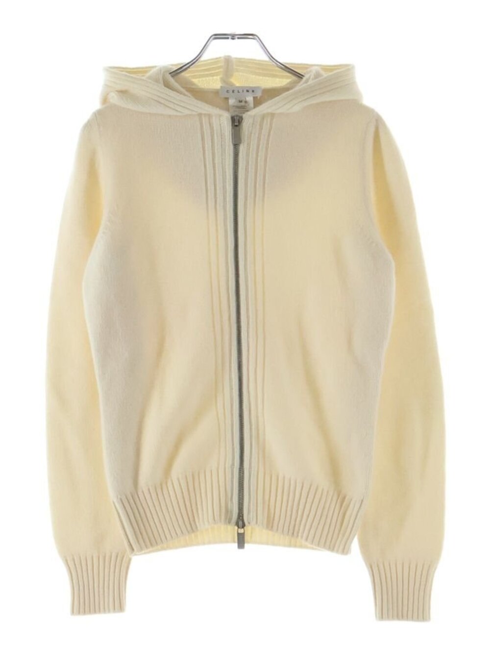 Celine Cashmere Knit Zip Up Hoodie Ivory